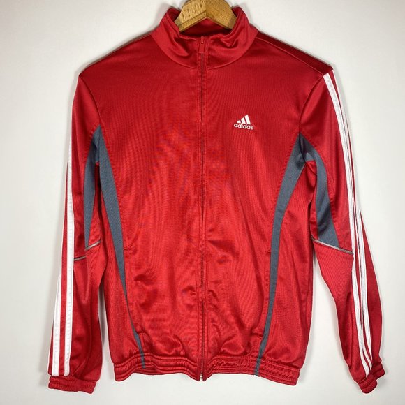 Adidas Womens Three Stripe Athletic Track Jacket Red Sz M - Picture 1 of 12